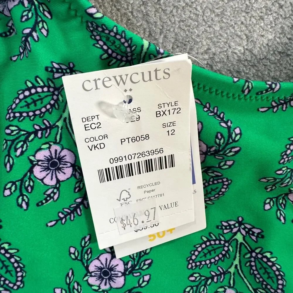Crewcuts J.Crew Ruffle Strap Bikini Top Swimsuit Girls 12 New Green Floral BX172